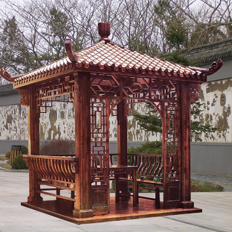 仿古雙層防腐碳化木亭子定制 傳承古韻，鑄就戶外園林景觀新標(biāo)桿